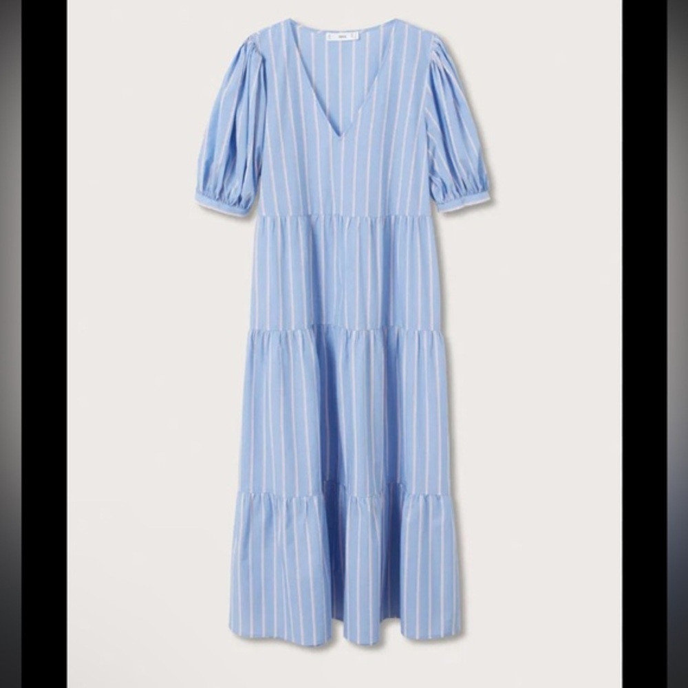 Mango Light Blue Striped Midi Dress